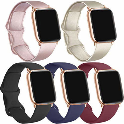 Picture of [5 Pack] Silicone Bands Compatible for Apple Watch Bands 38mm 40mm, Sport Band Compatible for iWatch Series 6 5 4 3 SE(Black/Rose Gold/Gold/Navy Blue/Wine red, 38mm/40mm-M/L)