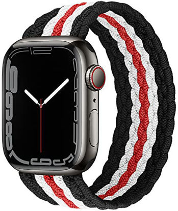 Picture of Proworthy Lace Braided Solo Loop Compatible With Apple Watch Band 38mm 40mm 41mm for Men and Women, Lace Stretch Nylon Elastic Strap for iWatch Series SE 7 6 5 4 3 2 1 (M, Black Red White)