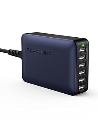 Picture of USB Charger RAVPower 60W 12A 6-Port Desktop USB Charging Station with iSmart Multiple Port, Compatible iPhone 12 Mini SE 11 Pro Max XS XR X iPad Pro Air Mini Galaxy S10 Note 10 Tablet (Navy Blue)