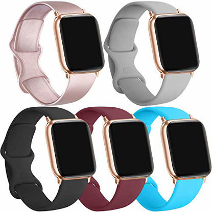 Picture of [5 Pack] Silicone Bands Compatible for Apple Watch Bands 42mm 44mm, Sport Band Compatible for iWatch Series 6 5 4 3 SE(Rose gold/Black/Wine red/Teal/Gray, 42mm/44mm-M/L)