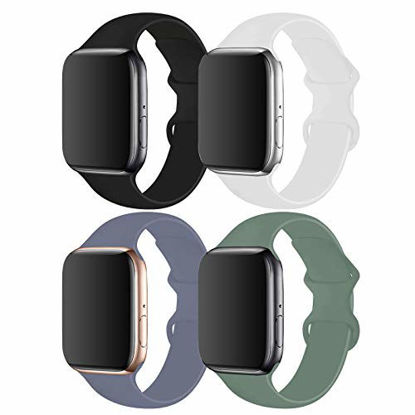 Picture of RUOQINI 4 Pack Compatible with Apple Watch Band 38mm 40mm,Sport Silicone Soft Replacement Band Compatible for Apple Watch Series 5/4/3/2/1 [M/L Size - Black/Pine Green/White/Lavender Gray]