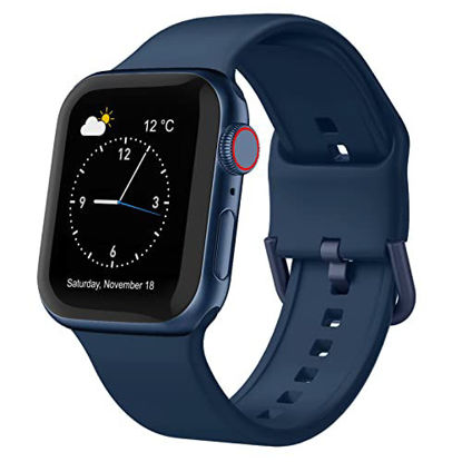 Picture of Sport Band Compatible with Apple Watch Bands 45mm 44mm 42mm, Soft Silicone Wristbands Replacement Strap with Classic Clasp for iWatch Series SE 7 6 5 4 3 2 1 for Women Men, Abyss Blue 42/44/45mm