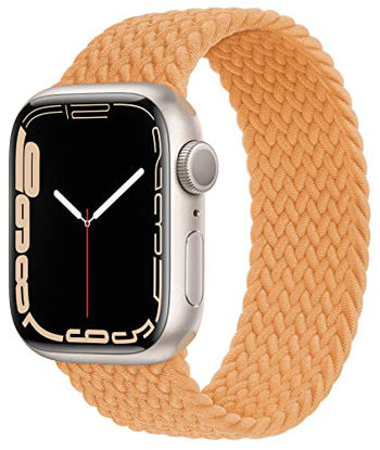 Picture of Proworthy Braided Solo Loop Compatible With Apple Watch Band 42mm 44mm 45mm for Men and Women, Stretch Nylon Elastic Strap Wristband for iWatch Series SE 7 6 5 4 3 2 1 (S, Maize)