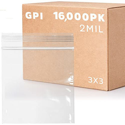 Picture of 3 x 3 inches, 2Mil Clear Reclosable Zip Bags, case of 16,000 GPI Brand