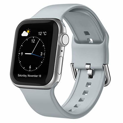 Picture of Sport Band Compatible with Apple Watch Bands 45mm 44mm 42mm, Soft Silicone Wristbands Replacement Strap with Classic Clasp for iWatch Series SE 7 6 5 4 3 2 1 for Women Men, Light Grey 42/44/45mm