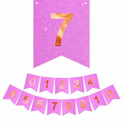 Picture of Stratton.I Birthday Banner Pink Numbers 0 1 2 3 4 5 6 7 8 9 Party Decorations Milan Pink Party Hanging Signs, Glitter Garland Paper Banners