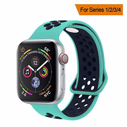 Picture of YC YANCH Greatou Compatible for Apple Watch Band 38mm,Soft Silicone Sport Band Replacement Wrist Strap Compatible for iWatch Apple Watch,Series 3/2/1,Sport,Edition,S/M,Turquoisemid Midnightblue