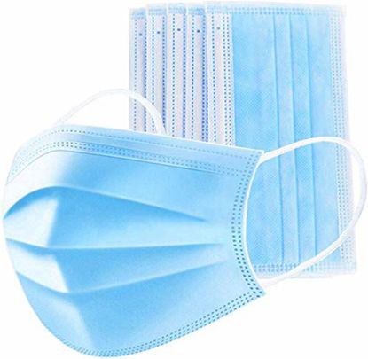Picture of 50 PCS 3-Ply Filter Disposable Face Masks, Anti-Spitting Facial Masks with Adjustable Earloop - Great for Mouth and Nose Protection Blue