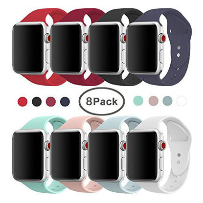 Picture of AdMaster Compatible for Apple Watch Band 42mm, Soft Silicone Replacement Wristband Classic Sport Strap Compatible for iWatch Apple Watch Series1, Series 2, Series 3, Edition, Nike+, M/L Size 8 Pack