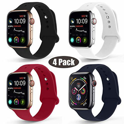 Picture of RUOQINI 4 Pack Compatible with Apple Watch Band 42mm 44mm,Sport Silicone Soft Replacement Band Compatible for Apple Watch Series 5/4/3/2/1 [S/M Size - Black/White/Rosered/MidnightBlue]