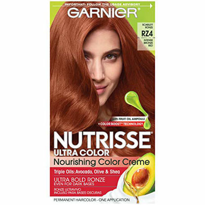 Picture of Garnier Nutrisse Ultra Color Nourishing Permanent Hair Color Cream, RZ4 Intense Bronze Red Scarlet Ronze (1 Kit) Red Hair Dye (Packaging May Vary), Pack of 1