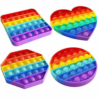 Picture of 4PCS Push Bubble Sensory Fidget Toy, Autism Special Needs Stress Reliever Silicone Stress Reliever Toy Rainbow Color 4 Pack