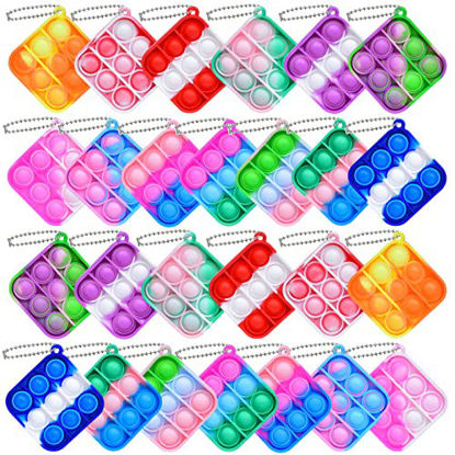 Picture of 26pcs Mini Pop Fidget Toys Pack Push Bubble Pop Keychain Toy, Anxiety Stress Relief Simple Hand Toys, Silicone Squeeze Sensory Toys Christmas Decoration Gift for Kids Adults (26 Pc)