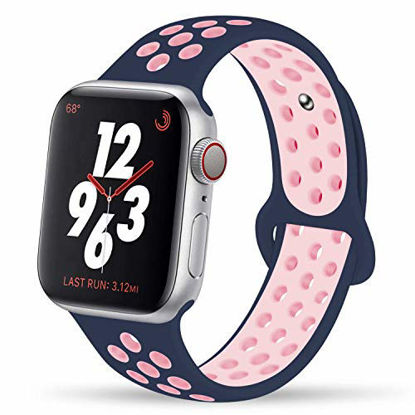 Picture of YC YANCH Greatou Compatible for Apple Watch Band 42mm,Soft Silicone Sport Band Replacement Wrist Strap Compatible for iWatch Apple Watch Series 3/2/1,Nike+,Sport,Edition,M/L,Lightpink Midnightblue