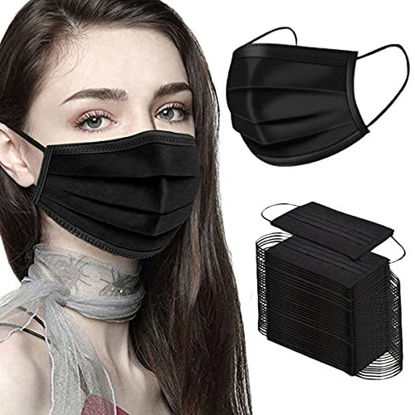 Picture of 50 Packs Black Disposable Face Mask 3 Ply Breathable Bandana Filter Protection