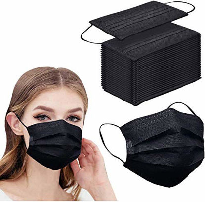 Picture of 100pcs Black Disposable Face Mask 3-ply Black Face Masks Breathable