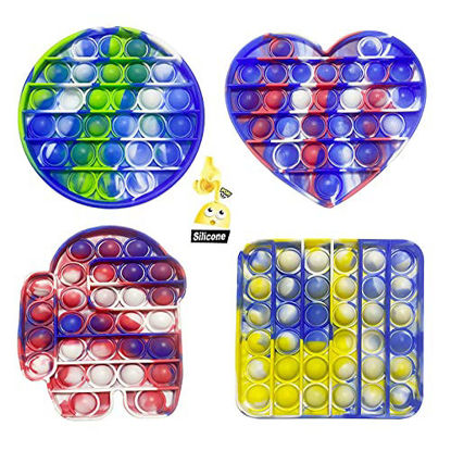 Picture of 4 Pcs Tie-dye Silicone Push pop Bubble Fidget Toy, Autism Special Needs Stress Reliever, Squeeze Sensory Toy Relieve Emotional Stress for Kid Adult