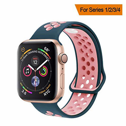 Picture of YC YANCH Greatou Compatible for Apple Watch Band 38mm,Soft Silicone Sport Band Replacement Wrist Strap Compatible for iWatch Apple Watch Series 3/2/1,Nike+,Sport,Edition,S/M,Lightpink Midnightblue