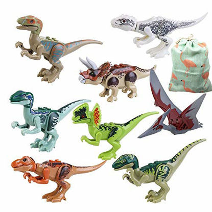Picture of IROCH 8pcs ABS Dinos Toy,Dinosaur Building Blocks Miniature Action Figures