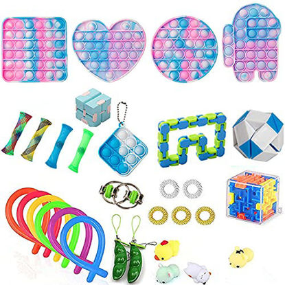 Picture of 31pcs Fidget Toys Sensory Fidget Toys Set Fidget Toys Pop Toy Anti-Anxiety Tools and Special Toys Fidget Toys Relieves Stress Squeeze Toy for Birthday Party Random Color