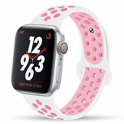 Picture of YC YANCH Greatou Compatible for Apple Watch Band 38mm 40mm,Soft Silicone Sport Band Replacement Wrist Strap Compatible for iWatch Apple Watch,Series 5/4/3/2/1,Nike+,Sport,Edition,S/M,White Pink