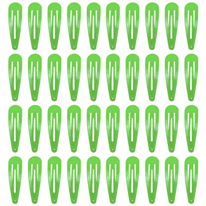 Picture of 40 Counts Green Color Metal Snap Hair Clips 2 Inch Barrettes for Women Accessories