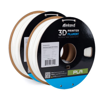 Picture of Inland PLA 3D Printer Filament 1.75mm - Dimensional Accuracy +/- 0.03mm - 2kg Cardboard Spools (4.4 lbs) - Fits Most FDM/FFF Printers - Odor Free, Clog Free Filaments - 2 Pack White