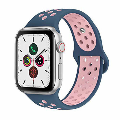 Picture of AdMaster Compatible with Apple Watch Bands 38mm 40mm,Soft Silicone Replacement Wristband Compatible with iWatch Series 1/2/3/4 - S/M Midnight Blue/Vintage Rose