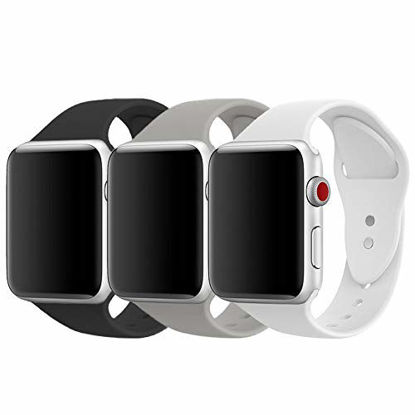 Picture of AdMaster Compatible for Apple Watch Band 42mm, Soft Silicone Sport Strap Compatible for iWatch Apple Watch Series 1/ Series 2/ Series 3, M/L Size (Black/Pebble/White)