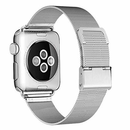 Picture of HILIMNY Compatible for Apple Watch Band 42mm 44mm, Stainless Steel Mesh Sport Wristband Loop with Adjustable Magnet Clasp for iWatch Series 1/2 / 3/4, Silver