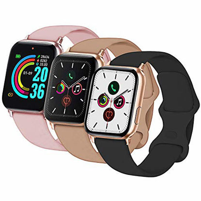 Picture of 3-Pack Idon Sport Band Compatible for Apple Watch Band 42MM 44MM S/M, Soft Silicone Sport Bands Replacement Strap Compatible with iWatch Series SE/6/5/4/3/2/1, Black + Walnut + Pink Sand