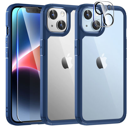 Picture of TAURI [5 in 1 Designed for iPhone 14 Plus Case, [Not-Yellowing] with 2X Tempered Glass Screen Protector + 2X Camera Lens Protector, [Military-Grade Drop Protection] Slim Phone Case 6.7 Inch Blue