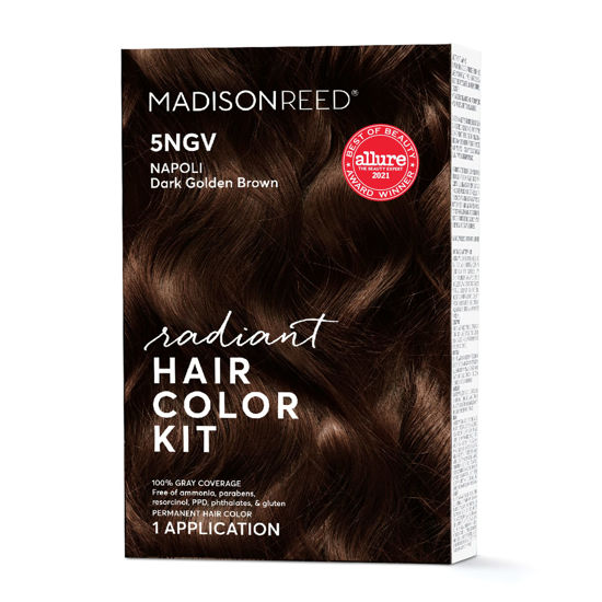 Picture of Madison Reed Radiant Hair Color Kit, Dark Golden Brown for 100% Gray Coverage, Ammonia-Free, 5NGV Napoli Brown, Permanent Hair Dye, Pack of 1