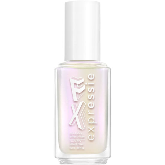 Picture of essie expressie™ nail polish, Iced Out FX Top Coat, Expressie FX collection, pearly white glitter, 8-free vegan pearlescent, 8-free vegan 0.33 fl oz