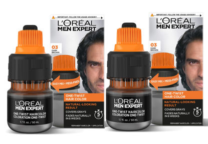 Picture of L’Oreal Paris Men Expert One Twist Mess Free Permanent Hair Color, Mens Hair Dye to Cover Grays, Easy Mix Ammonia Free Application, Dark Brown 03, 2 Application Kit