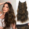 Picture of KooKaStyle Invisible Wire Hair Extensions with Transparent Wire Adjustable Size 4 Secure Clips Long Wavy Secret Wire Hairpiece 24 Inch for Women (Balayage Dark Brown to Chestnut)