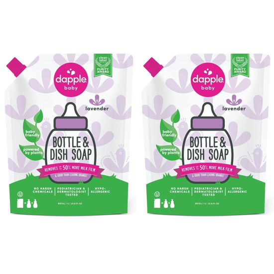 Picture of Dapple Baby Bottle Soap & Dish Soap Refill Baby, Fragrance Free, 34 Fl Oz Refill Pouch (Pack of 2) - Plant Based Dish Liquid for Dishes & Baby Bottles