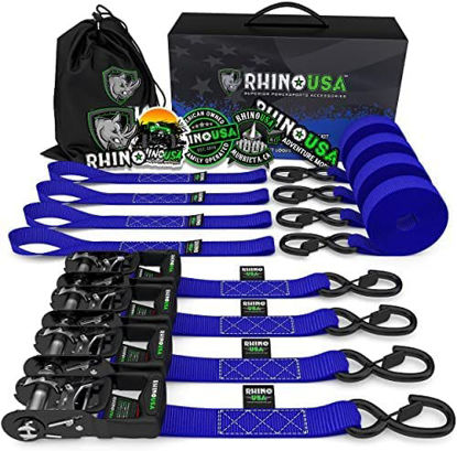 Picture of RHINO USA Ratchet Straps Tie Down Kit, 5,208 Break Strength - Includes (4) Heavy Duty Rachet Tiedowns with Padded Handles & Coated Chromoly S Hooks + (4) Soft Loop Tie-Downs