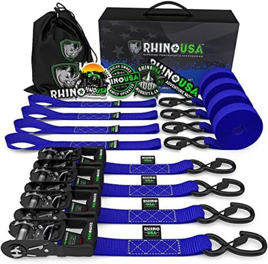 Picture of RHINO USA Ratchet Straps Tie Down Kit, 5,208 Break Strength - Includes (4) Heavy Duty Rachet Tiedowns with Padded Handles & Coated Chromoly S Hooks + (4) Soft Loop Tie-Downs