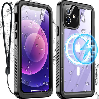 Picture of Temdan for iPhone 12 Case Waterproof,Built-in 9H Tempered Glass Screen Protector [Real 360][IP68 Underwater][Military-Grade Protection][Dustproof][Compatible with MagSafe] - Black/Clear