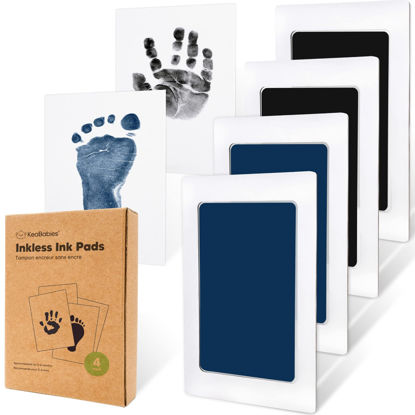 Picture of 4-Pack Inkless Hand and Footprint Kit - Ink Pad for Baby Hand and Footprints - Dog Paw Print Kit,Dog Nose Print Kit - Baby Footprint Kit, Clean Touch Baby Foot Printing Kit, Handprint Kit (Jet/Navy)