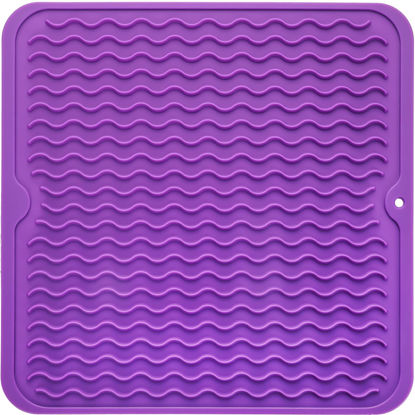 Picture of MicoYang Silicone Dish Drying Mat for Multiple Usage,Easy clean,Eco-friendly,Heat-resistant Silicone Mat for Kitchen Counter or Sink,Refrigerator or Drawer liner Purple M 12 inches x 12 inches