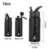 Picture of BJPKPK Insulated Water Bottles with Straw Lid, 18oz Stainless Steel Metal Water Bottle, Cold & Hot Water Bottle with 3 Lids, Leak Proof BPA Free Travel Cup, Wide Mouth Flask for School-Midnight