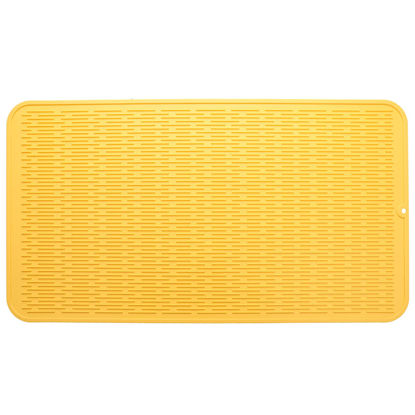 Picture of MicoYang Silicone Dish Drying Mat for Multiple Usage,Easy clean,Eco-friendly,Heat-resistant Silicone Mat for Kitchen Counter or Sink,Refrigerator or Drawer Liner Yellow XXXXL 32 inches x 18 inches