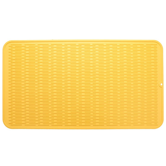 Picture of MicoYang Silicone Dish Drying Mat for Multiple Usage,Easy clean,Eco-friendly,Heat-resistant Silicone Mat for Kitchen Counter or Sink,Refrigerator or Drawer Liner Yellow XXXXL 32 inches x 18 inches