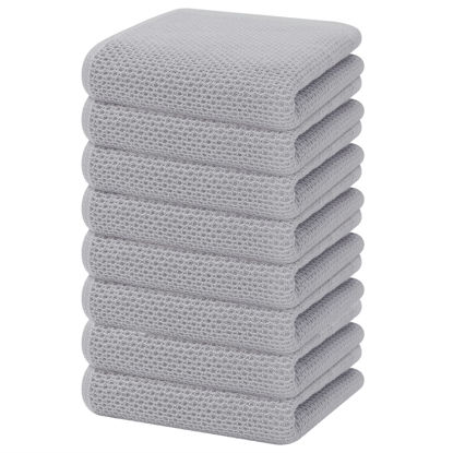 Picture of Homaxy 100% Cotton Waffle Weave Kitchen Dish Towels, Ultra Soft Absorbent Quick Drying Cleaning Towel, 13 x 28 Inches, 8-Pack, Light Gray