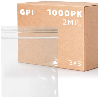 Picture of 3 x 3 inches, 2Mil Clear Reclosable zip Bags, case of 1,000 GPI Brand