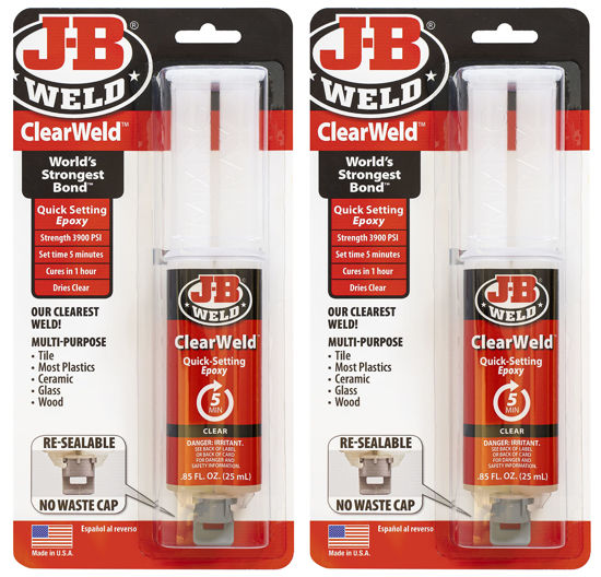 Picture of J-B Weld ClearWeld 5 Minute Epoxy, Clear, Syringe, 2 Pack, 50112-2