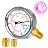 Picture of MEANLIN MEASURE -30~0Psi Stainless Steel 1/4" NPT 2.5" FACE DIAL Vacuum Pressure Gauge, Lower Mount, with 1/4" x 1/2" NPT and 1/4" x 3/8" NPT Hex Bushing
