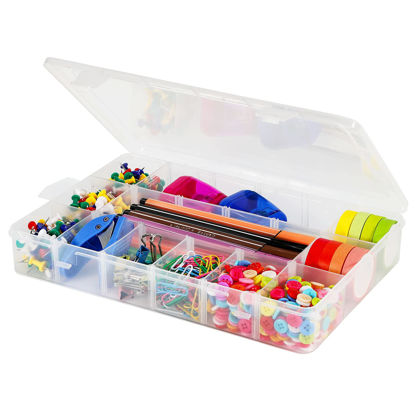 Picture of 18 Grids Plastic Organizer Box with Dividers, Exptolii Clear Compartment Container Storage for Washi Tapes Beads Crafts Jewelry Fishing Tackles, Size10.8 x 7.7 x 1.7 in